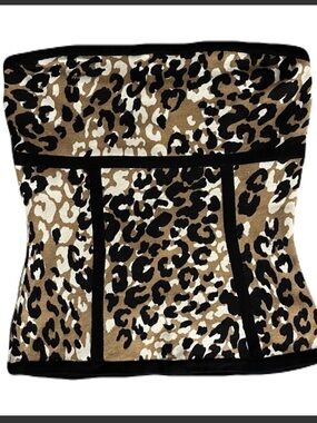 Cache Strapless Leopard-Print Bustier Top in Tan, Black & White